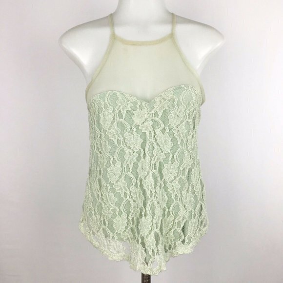 Urban Outfitters Kimchi Blue Halter Womens Size‎ Small Tank Top Lace Mesh Green - Picture 1 of 9